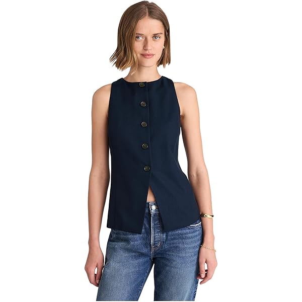 Madewell Women's Round Neck Button Denim Shell in Robertson Wash